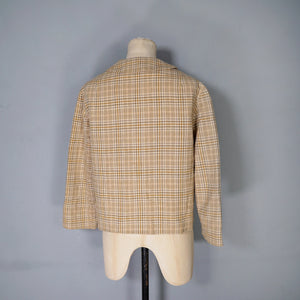 60s PENDLETON SHORT BROWN BEIGE AND GREY PLAID WOOL SWING JACKET - L