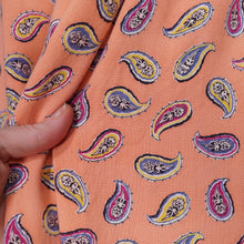 Load image into Gallery viewer, 40s ORANGE PAISLEY PRINT SOFT RAYON ROBE / WRAP DRESS - S