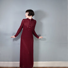 Load image into Gallery viewer, 70s DARK PLUMMY WINE COLOUREFD LACE KNIT EMPIRE MAXI DRESS - L