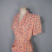 Load image into Gallery viewer, 40s ORANGE PAISLEY PRINT SOFT RAYON ROBE / WRAP DRESS - S