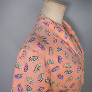 40s ORANGE PAISLEY PRINT SOFT RAYON ROBE / WRAP DRESS - S