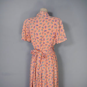 40s ORANGE PAISLEY PRINT SOFT RAYON ROBE / WRAP DRESS - S