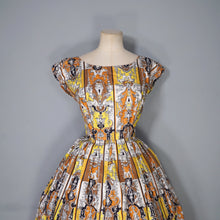 Load image into Gallery viewer, 50s CONTINENTALS DRESS WITH BAROQUE ORNATE PRINT WITH FAUNS AND HARPYS - S