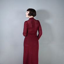 Load image into Gallery viewer, 70s DARK PLUMMY WINE COLOUREFD LACE KNIT EMPIRE MAXI DRESS - L