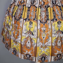 Load image into Gallery viewer, 50s CONTINENTALS DRESS WITH BAROQUE ORNATE PRINT WITH FAUNS AND HARPYS - S