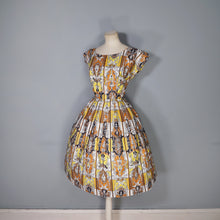 Load image into Gallery viewer, 50s CONTINENTALS DRESS WITH BAROQUE ORNATE PRINT WITH FAUNS AND HARPYS - S