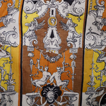 Load image into Gallery viewer, 50s CONTINENTALS DRESS WITH BAROQUE ORNATE PRINT WITH FAUNS AND HARPYS - S