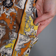 Load image into Gallery viewer, 50s CONTINENTALS DRESS WITH BAROQUE ORNATE PRINT WITH FAUNS AND HARPYS - S