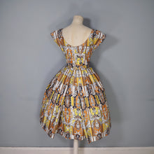 Load image into Gallery viewer, 50s CONTINENTALS DRESS WITH BAROQUE ORNATE PRINT WITH FAUNS AND HARPYS - S