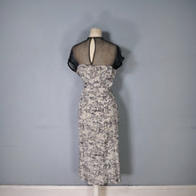 Load image into Gallery viewer, 40s BEIGE AND BLACK NOVELTY MOUNTAIN VILLAGE DRESS WITH MESH NECK - S