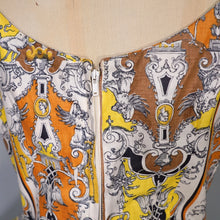 Load image into Gallery viewer, 50s CONTINENTALS DRESS WITH BAROQUE ORNATE PRINT WITH FAUNS AND HARPYS - S