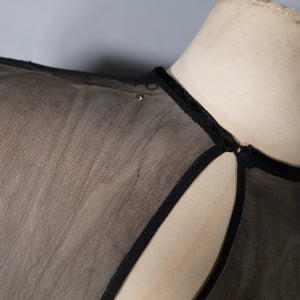 40s BEIGE AND BLACK NOVELTY MOUNTAIN VILLAGE DRESS WITH MESH NECK - S