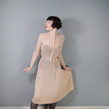 Load image into Gallery viewer, 70s PALE PEACH-YELLOW LONG SLEEVED CROCHET DRESS - S