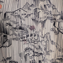 Load image into Gallery viewer, 40s BEIGE AND BLACK NOVELTY MOUNTAIN VILLAGE DRESS WITH MESH NECK - S