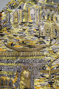 HANDMADE 50s YELLOW VENETIAN / VENICE GONDOLIER PRINT FULL SKIRT - 30"