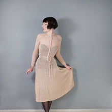 Load image into Gallery viewer, 70s PALE PEACH-YELLOW LONG SLEEVED CROCHET DRESS - S