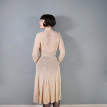 Load image into Gallery viewer, 70s PALE PEACH-YELLOW LONG SLEEVED CROCHET DRESS - S