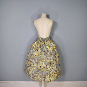 HANDMADE 50s YELLOW VENETIAN / VENICE GONDOLIER PRINT FULL SKIRT - 30"