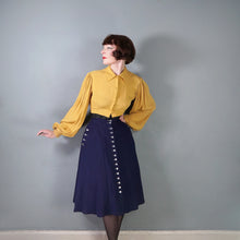 Load image into Gallery viewer, 40s 50s WOVEN NAVY A-LINE  MIDI SKIRT WITH ALL THE BUTTONS - 26"