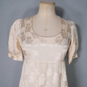 60s / 70s VIVIEN SMITH LADY FACE DAMASK FABRIC EMPIRE MAXI DRESS - XS
