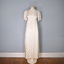 Load image into Gallery viewer, 60s / 70s VIVIEN SMITH LADY FACE DAMASK FABRIC EMPIRE MAXI DRESS - XS