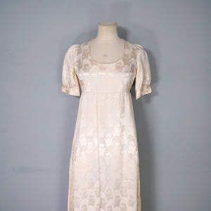 60s / 70s VIVIEN SMITH LADY FACE DAMASK FABRIC EMPIRE MAXI DRESS - XS
