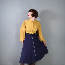 Load image into Gallery viewer, 40s 50s WOVEN NAVY A-LINE  MIDI SKIRT WITH ALL THE BUTTONS - 26"