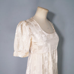 60s / 70s VIVIEN SMITH LADY FACE DAMASK FABRIC EMPIRE MAXI DRESS - XS