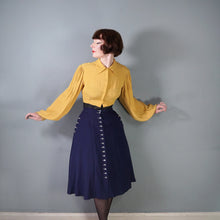 Load image into Gallery viewer, 40s 50s WOVEN NAVY A-LINE  MIDI SKIRT WITH ALL THE BUTTONS - 26"