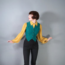 Load image into Gallery viewer, 70s BRIGHT JADE GREEN CORDUROY FITTED WAISTCOAT / VEST - S