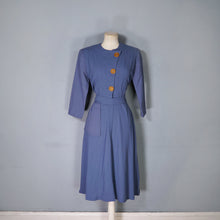 Load image into Gallery viewer, TAILORED DUSKY BLUE 40s STYLE BIG BUTTON AUTUMN WINTER DRESS - S-M
