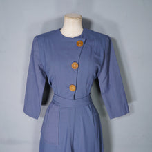Load image into Gallery viewer, TAILORED DUSKY BLUE 40s STYLE BIG BUTTON AUTUMN WINTER DRESS - S-M