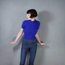 Load image into Gallery viewer, 90s does 50s FUZZY BOLD BLUE ANGORA SHORT MOCK NECK JUMPER - S