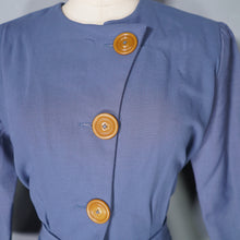 Load image into Gallery viewer, TAILORED DUSKY BLUE 40s STYLE BIG BUTTON AUTUMN WINTER DRESS - S-M