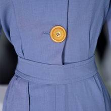 Load image into Gallery viewer, TAILORED DUSKY BLUE 40s STYLE BIG BUTTON AUTUMN WINTER DRESS - S-M