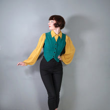Load image into Gallery viewer, 70s BRIGHT JADE GREEN CORDUROY FITTED WAISTCOAT / VEST - S