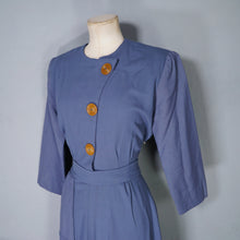 Load image into Gallery viewer, TAILORED DUSKY BLUE 40s STYLE BIG BUTTON AUTUMN WINTER DRESS - S-M