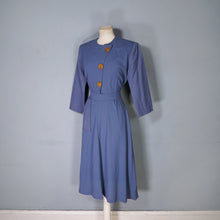 Load image into Gallery viewer, TAILORED DUSKY BLUE 40s STYLE BIG BUTTON AUTUMN WINTER DRESS - S-M