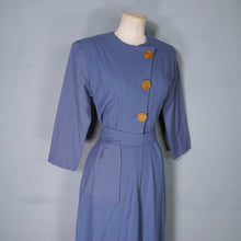 Load image into Gallery viewer, TAILORED DUSKY BLUE 40s STYLE BIG BUTTON AUTUMN WINTER DRESS - S-M