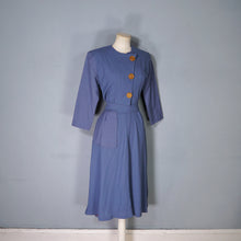 Load image into Gallery viewer, TAILORED DUSKY BLUE 40s STYLE BIG BUTTON AUTUMN WINTER DRESS - S-M