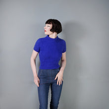 Load image into Gallery viewer, 90s does 50s FUZZY BOLD BLUE ANGORA SHORT MOCK NECK JUMPER - S