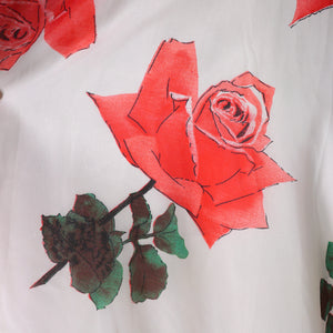 50s SILKY NYLON WHITE AND RED ROSE FLORAL PRINT SALLY SLADE PARTY DRESS - M