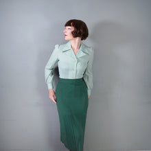 Load image into Gallery viewer, 70s does 40s FITTED PUFF SLEEVE SEA GREEN BLOUSE WITH HUGE COLLAR - XS-S