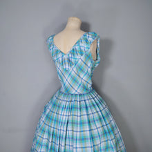 Load image into Gallery viewer, 50s BLUE GREEN CHECK DRESS WITH FULL SKIRT AND GATHERED BUST - M