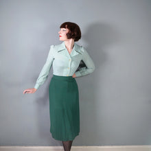Load image into Gallery viewer, 70s does 40s FITTED PUFF SLEEVE SEA GREEN BLOUSE WITH HUGE COLLAR - XS-S