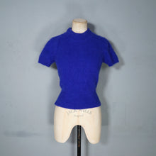 Load image into Gallery viewer, 90s does 50s FUZZY BOLD BLUE ANGORA SHORT MOCK NECK JUMPER - S