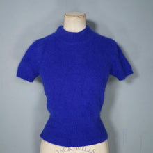 Load image into Gallery viewer, 90s does 50s FUZZY BOLD BLUE ANGORA SHORT MOCK NECK JUMPER - S