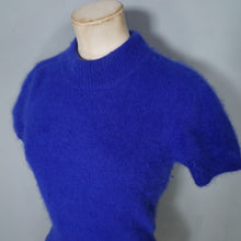 Load image into Gallery viewer, 90s does 50s FUZZY BOLD BLUE ANGORA SHORT MOCK NECK JUMPER - S