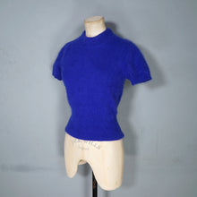 Load image into Gallery viewer, 90s does 50s FUZZY BOLD BLUE ANGORA SHORT MOCK NECK JUMPER - S