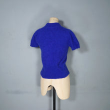 Load image into Gallery viewer, 90s does 50s FUZZY BOLD BLUE ANGORA SHORT MOCK NECK JUMPER - S